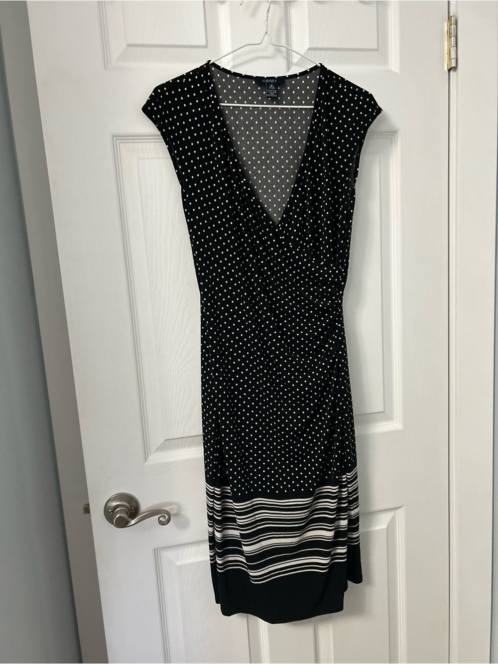 Chaps Black and White Polka Dot Midi Dress